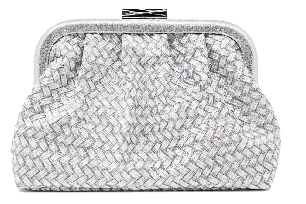 Bolso de Fiesta Menbur AMB0609 Plata con Cierre Click, Efecto Trenzado y Cadena para Mujer