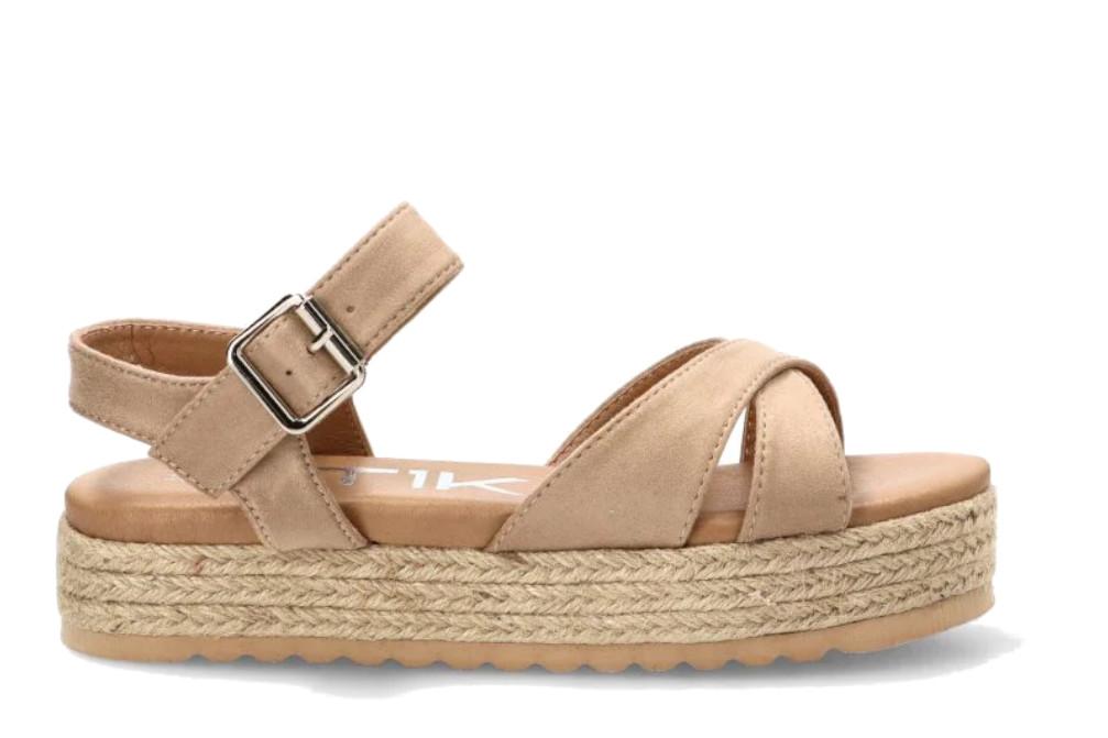 Sandalias de Plataforma ETIKA Élia 10166 Beige para Mujer con Suela Doble Efecto Yute