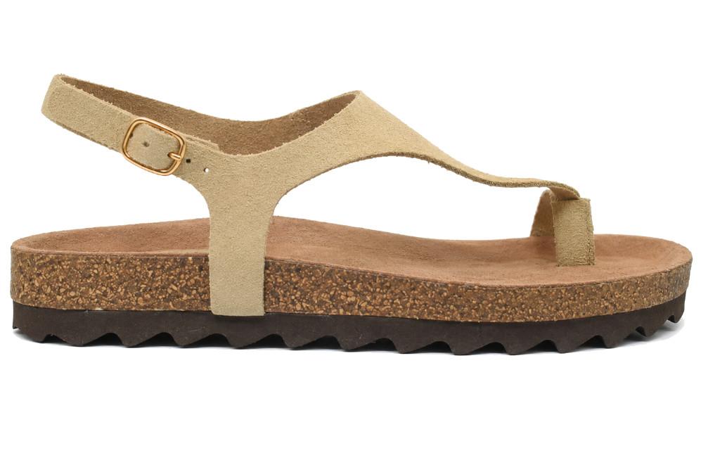 Sandalia Anatómica Interbios 7518 Beige Oro para Mujer | Sandalia de Dedo con Hebilla y Planta Anatómica