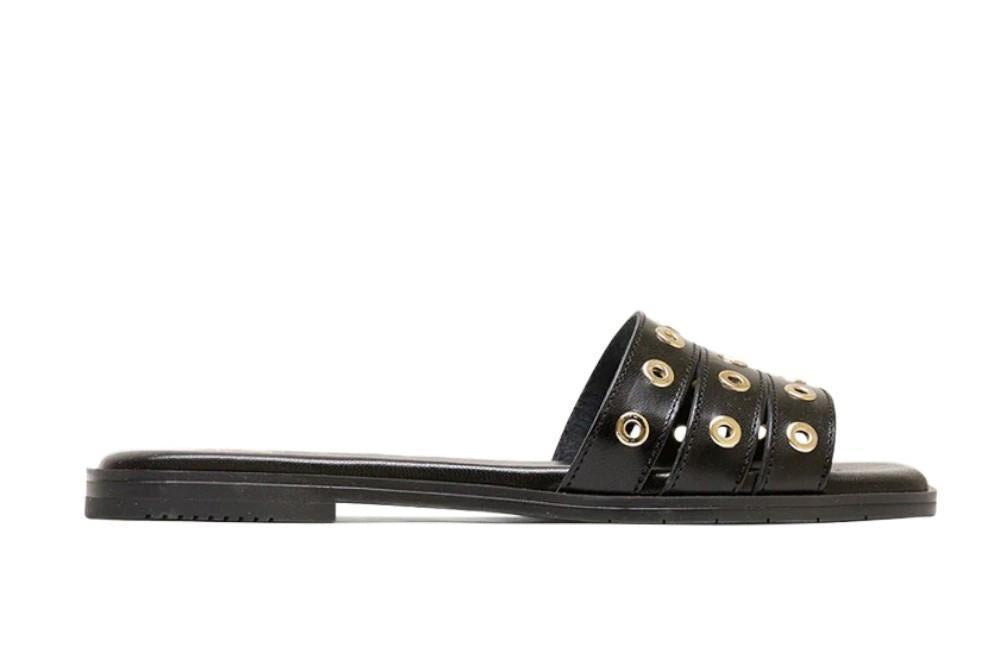 Sandalias planas con tachuelas Porronet Venus 3119 en negro para mujer