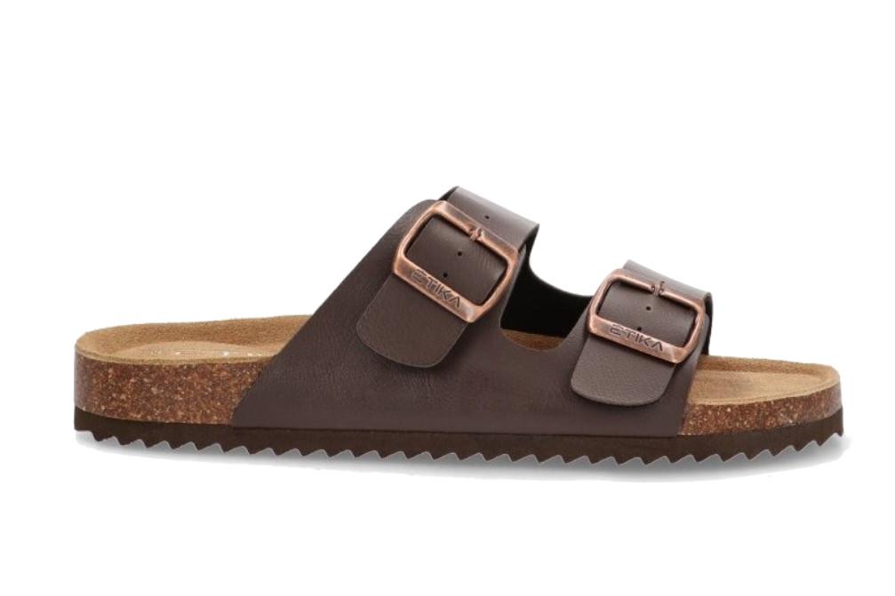 Sandalia Bio ETIKA 41012 Marrón para Hombre | Sandalias Planas con Hebillas y Plantilla Confort