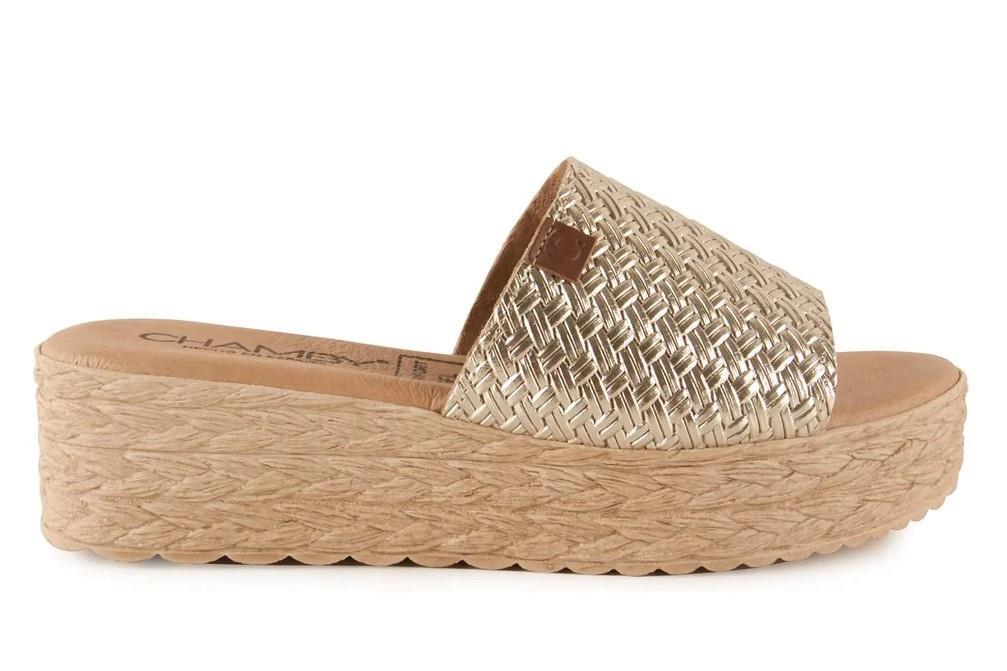 Sandalias con cuña Chamby 326 en platino para mujer