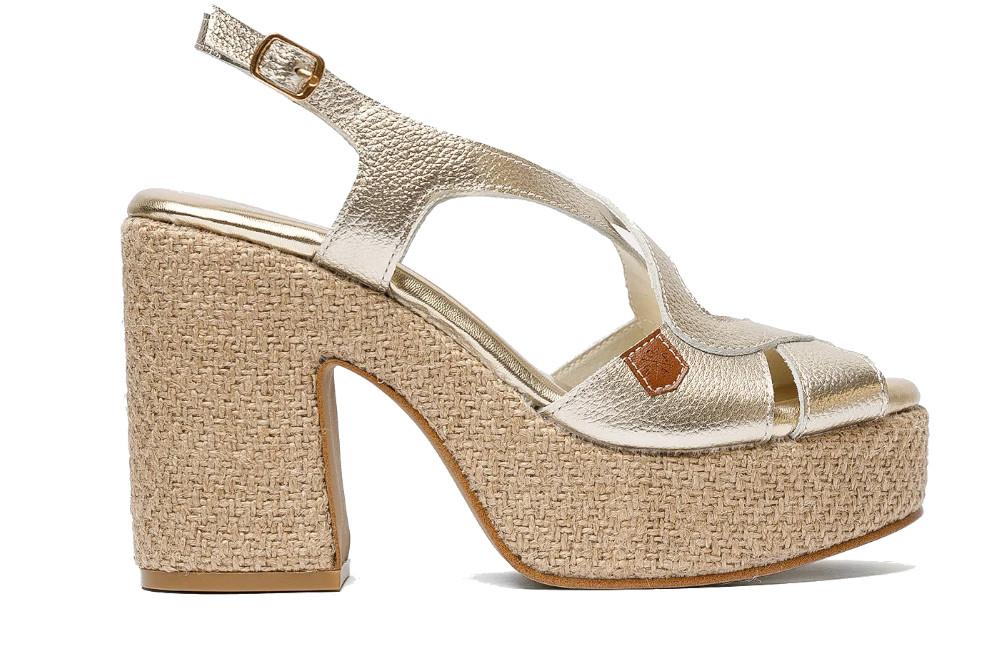 Sandalias de Tacón Popa Balares Laminado Oro Galaxy para Mujer en Piel | Elegancia y Comodidad para fiesta