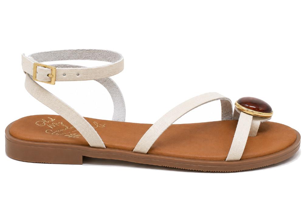 Sandalia plana de dedo Oh! My Sandals 5855 Hielo para mujer de piel