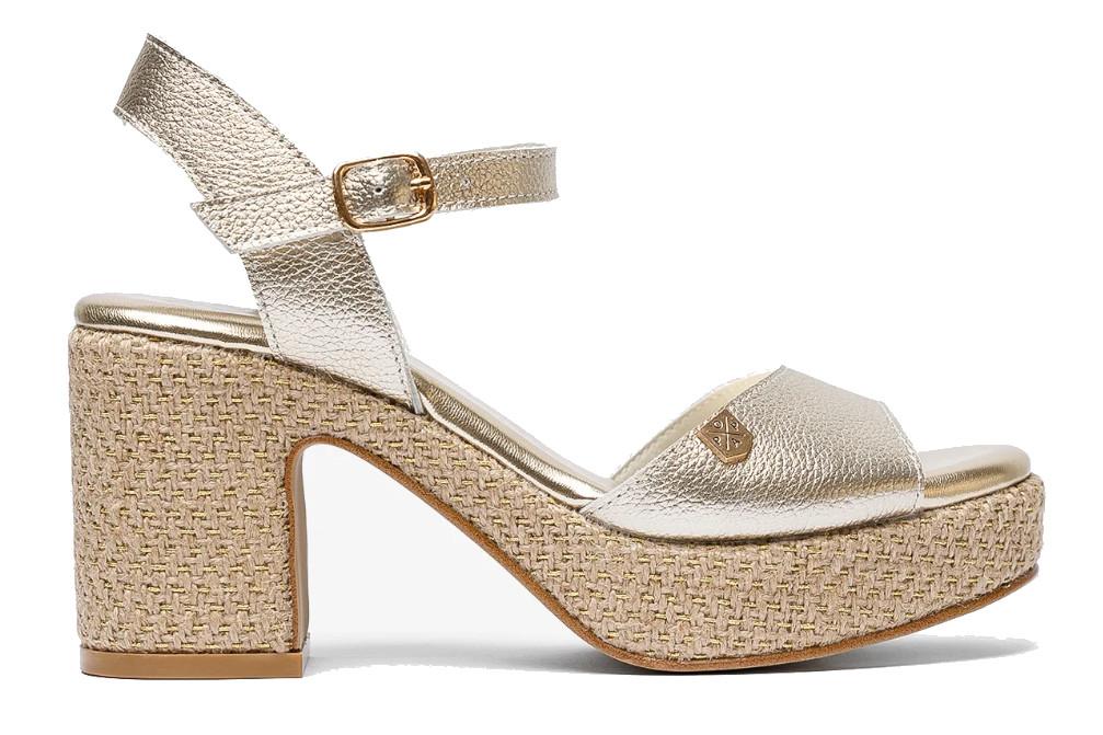 Sandalias de tacón de yute Daira de Piel oro– Tacón Ancho Mujer