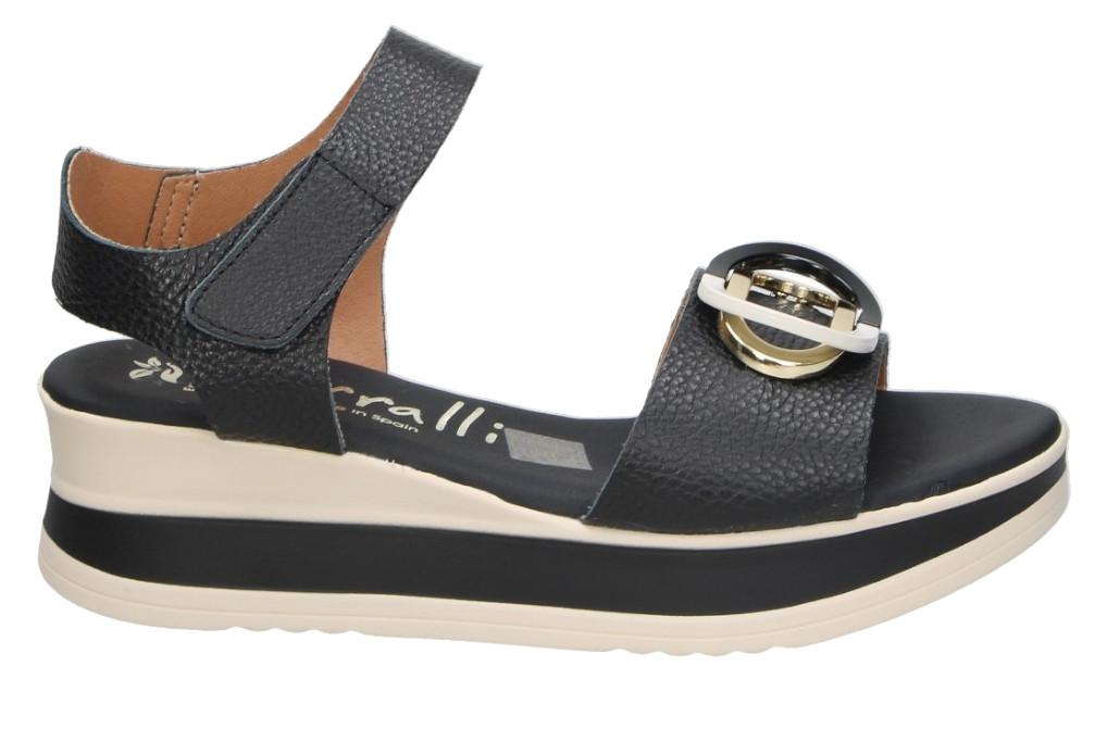 Sandalias de Piel Mujer Doya 5974 Negro – Cuña Baja, Plataforma y Cierre Ajustable
