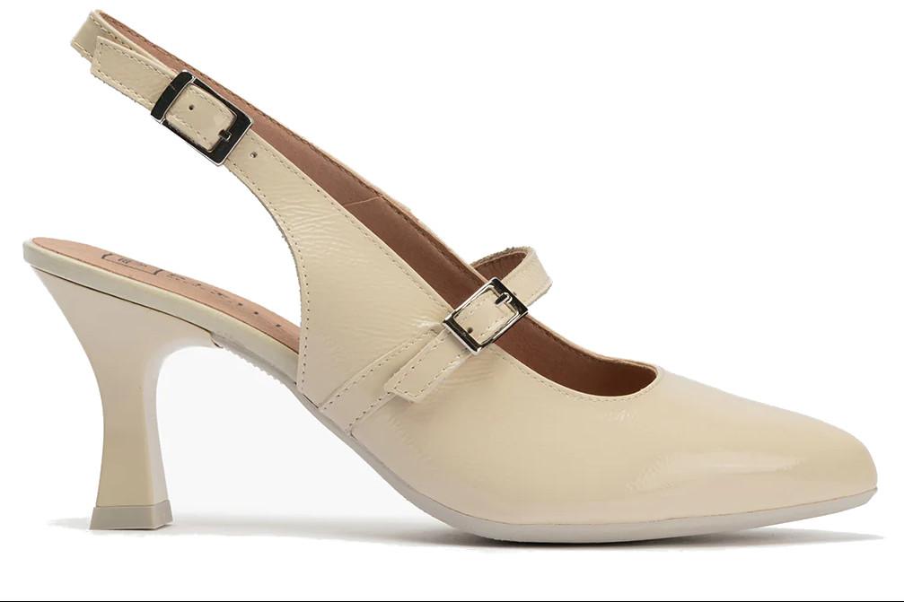 Zapato de fiesta salón destalonado Pitillos 11190 crema con tacón alto para mujer