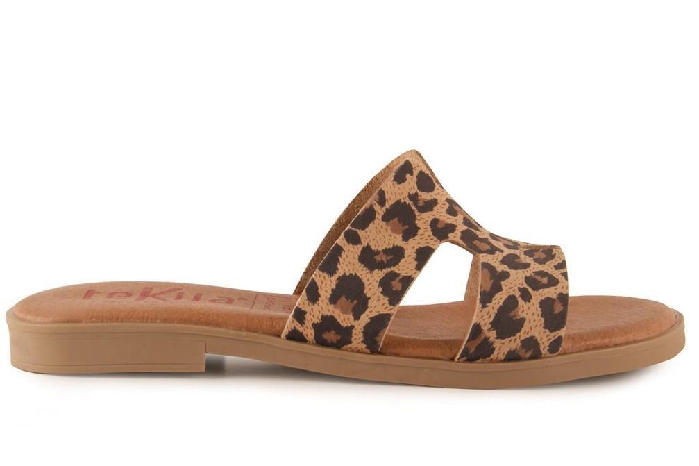 Sandalias planas Tekila 141 para mujer en leopardo