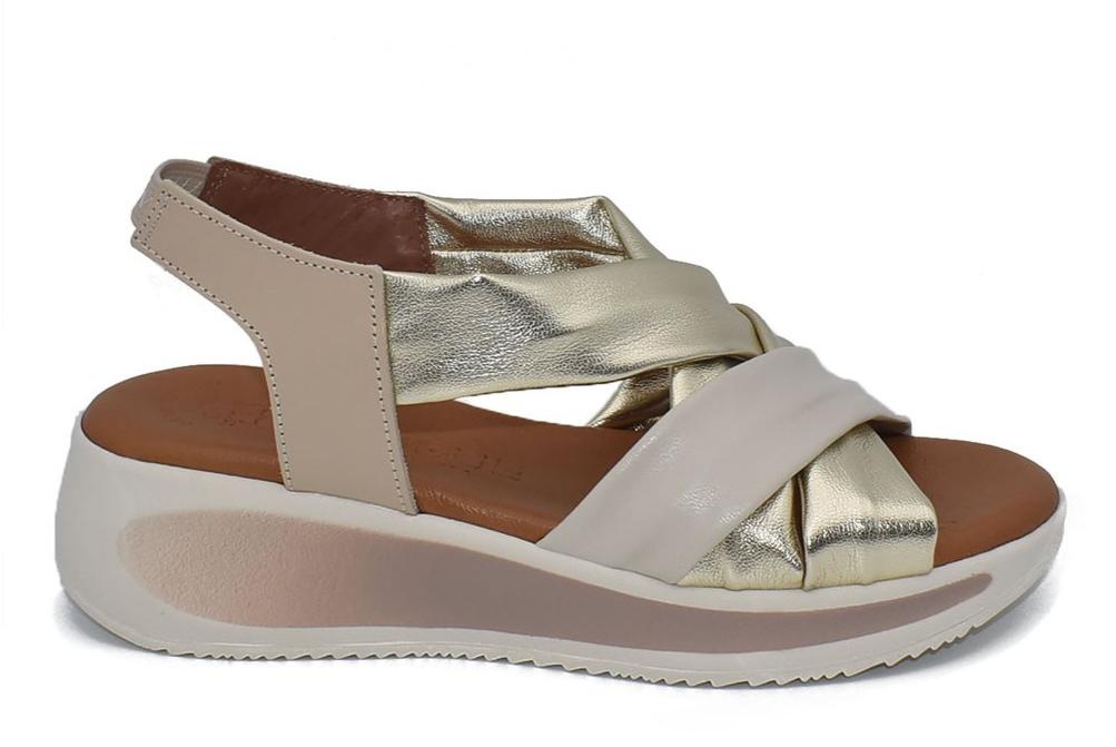 Sandalias con Cuña Media InVogue 6059 Platino Mujer | Piel, Plantilla Gel y Máximo Confort
