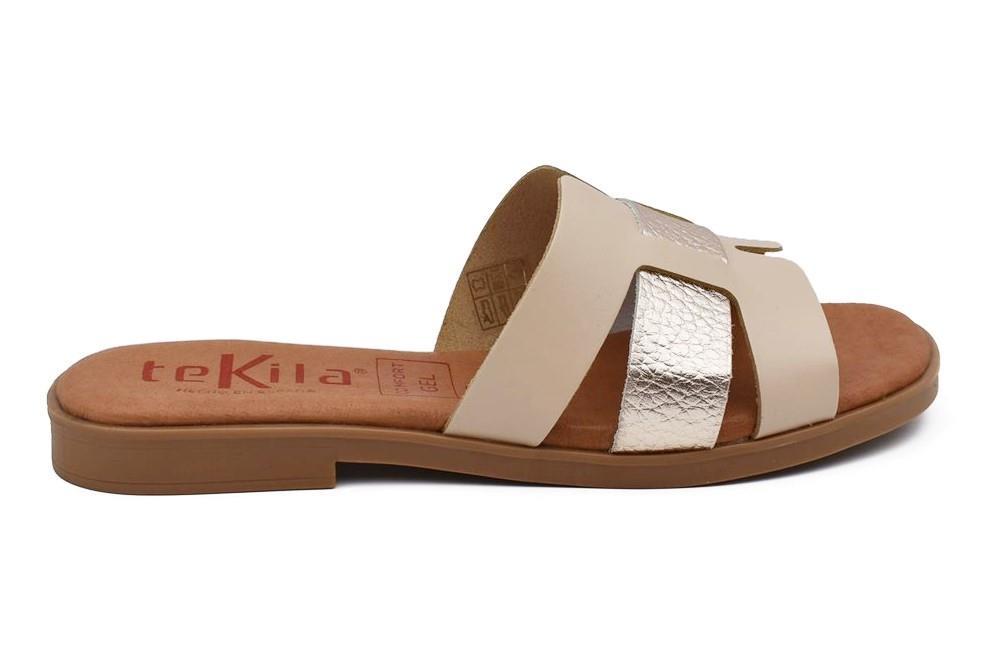 Sandalias de pala planas Tekila 144 en beige para mujer