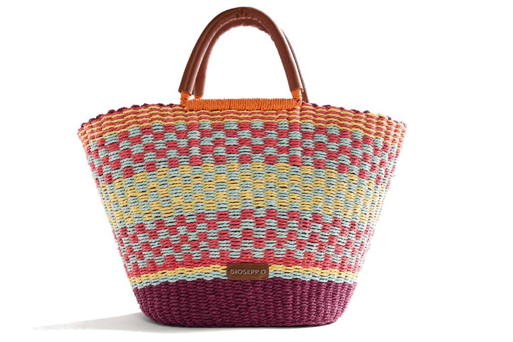 Bolso Capazo Gioseppo Pangani 78142 Burdeos Efecto Rafia con Estampado Multicolor