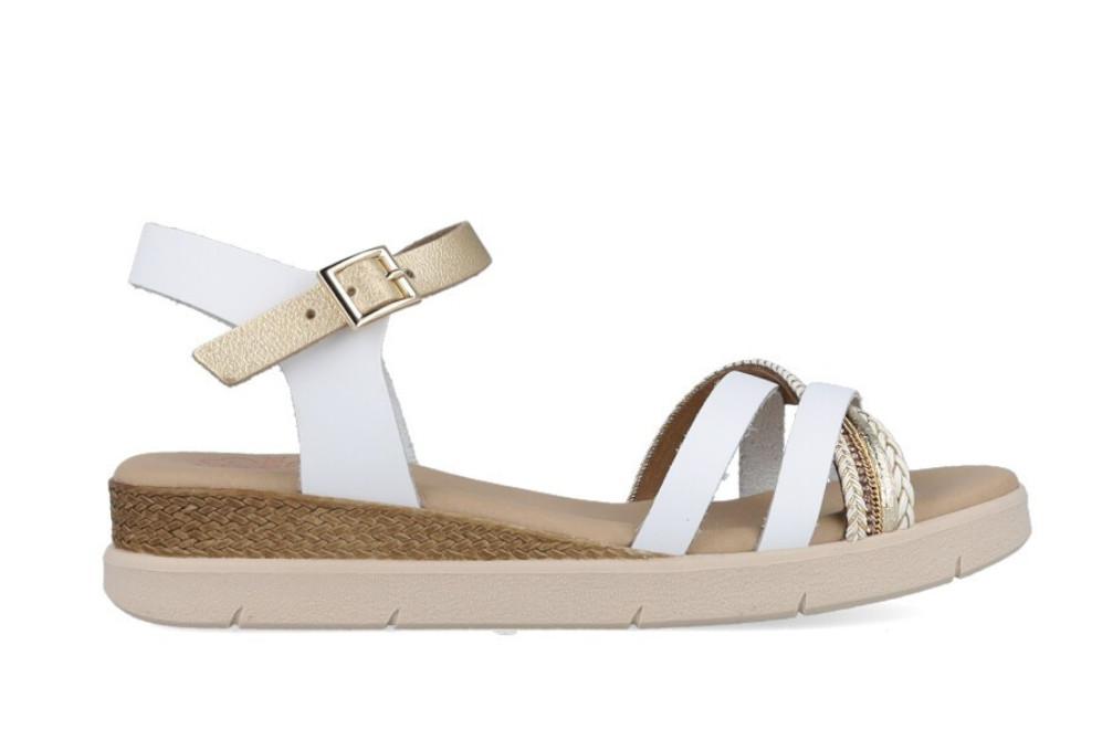Sandalias de Cuña Porronet Fabiana Mujer Piel Blanco Oro – Elegancia Metalizada y Máximo Confort