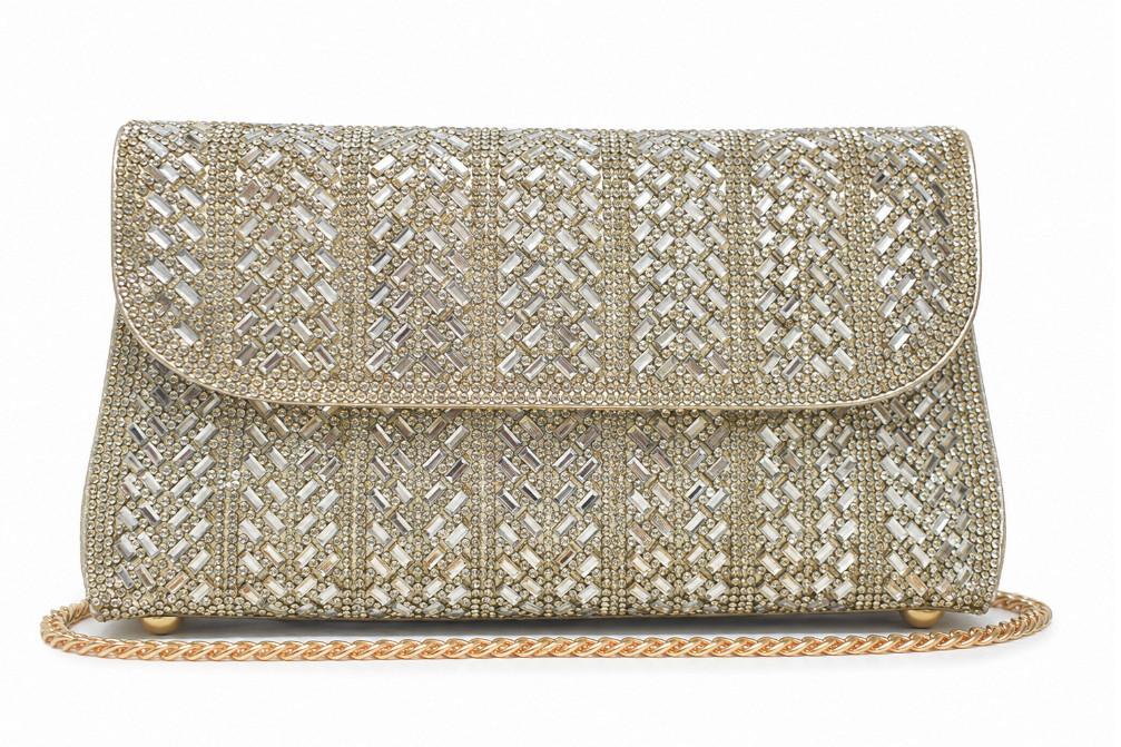 Bolso de Fiesta Oro Menbur AMB12 con Pedrería y Cadena