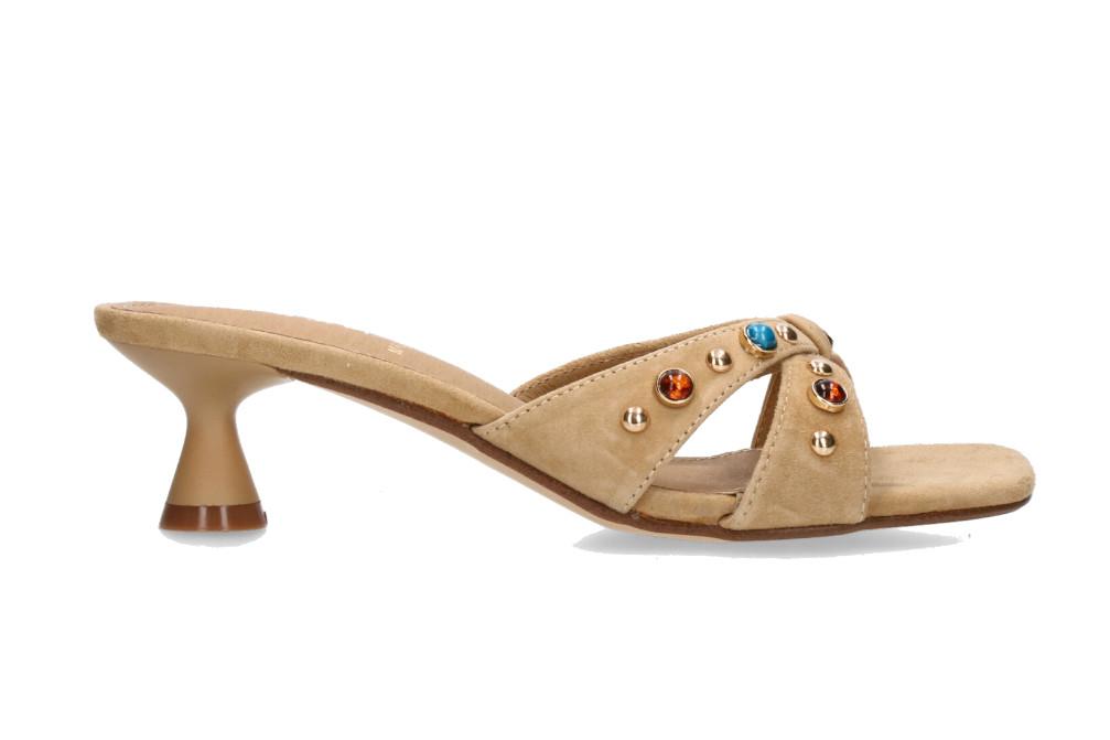 Mules de Tacón Aclys Milano 02 de Ante Beige con Strass para Mujer
