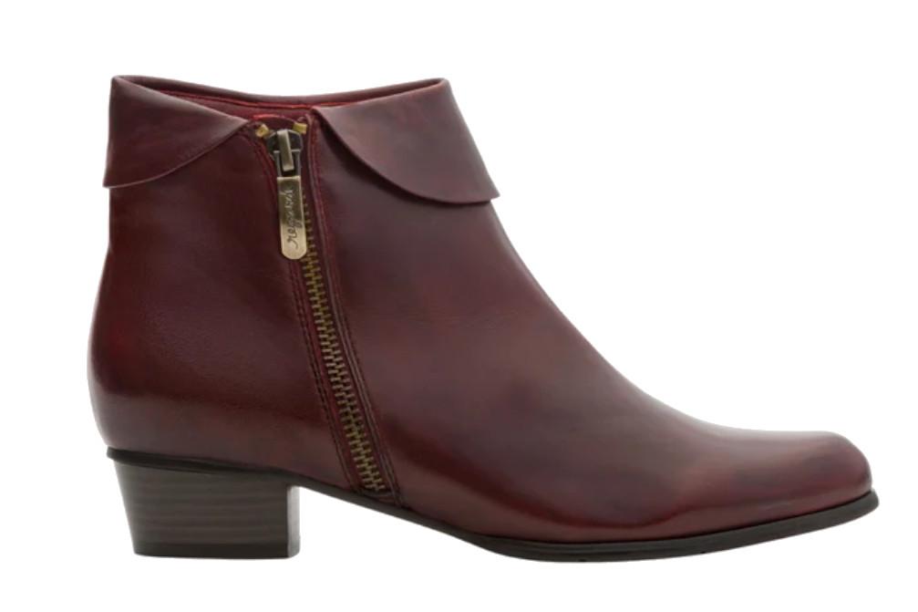 Botines de piel burdeos con tacón bajo Regarde le Ciel Stefany-03 para mujer