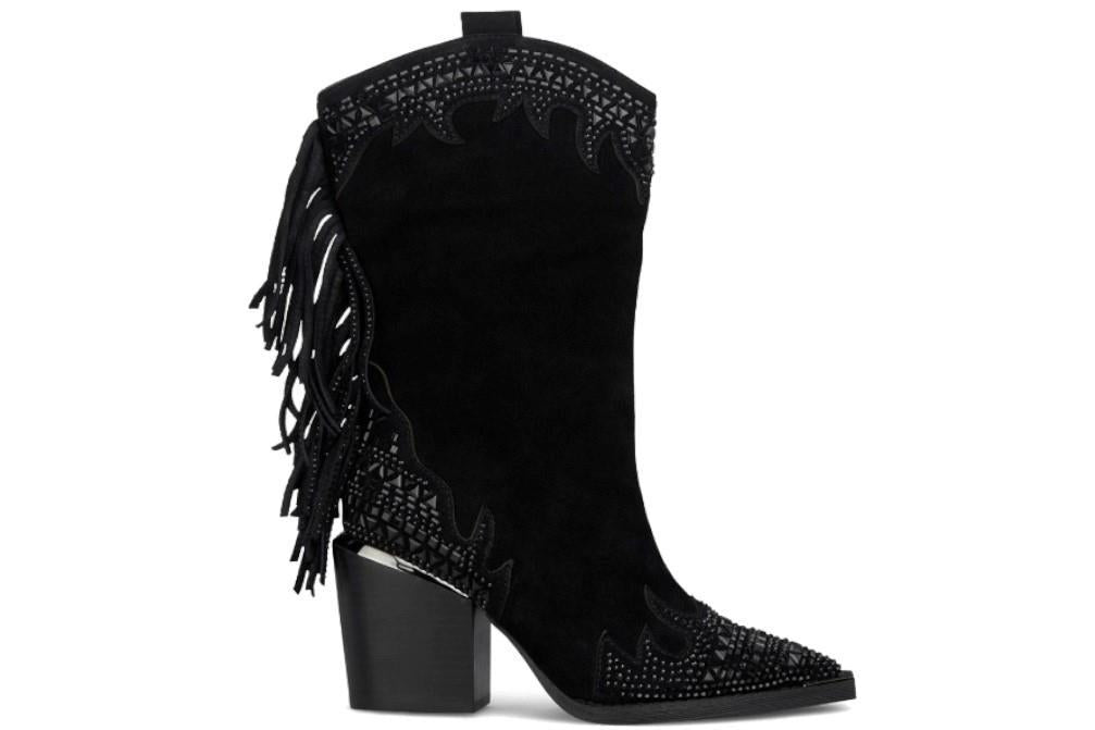Botas cowboy con flecos Alma en Pena I240506 en negro para mujer