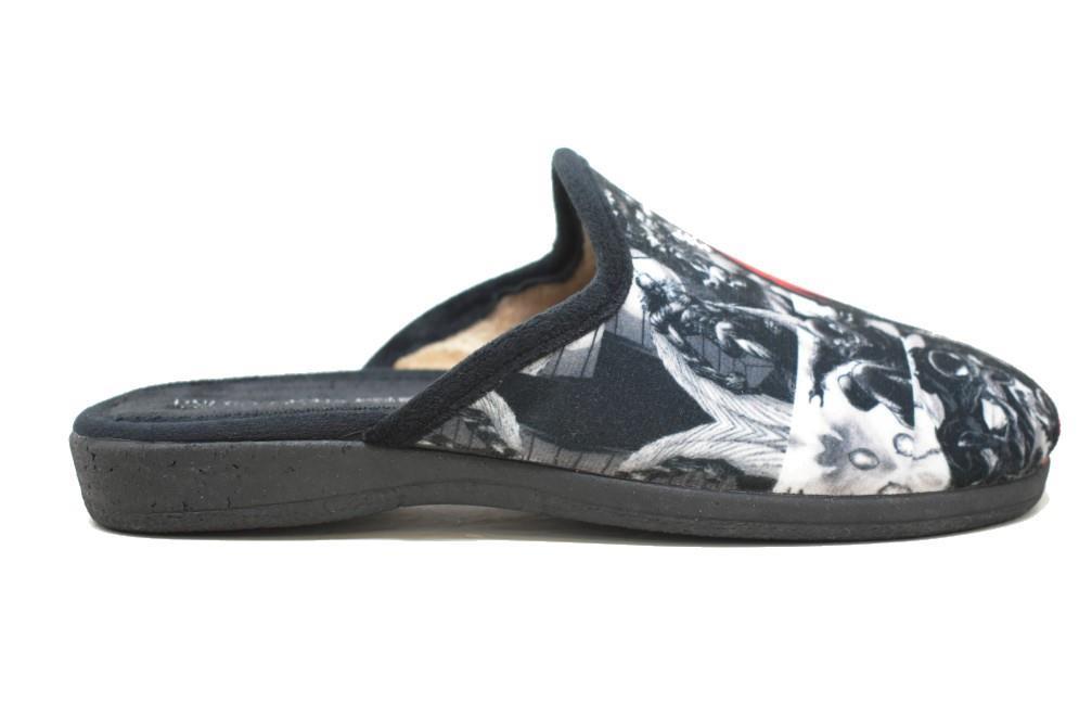 Zapatillas de casa destalonadas estampado de comic Vulca Bicha 1906 en negro