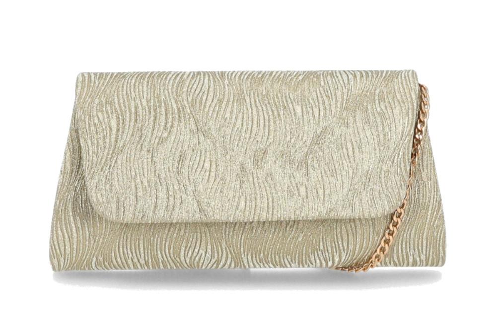 Bolso de Fiesta Menbur AMB09  tipo cartera de mano oro Metalizado con Cadena