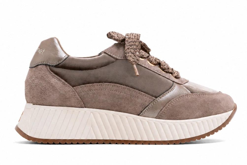 Deportivas de mujer Porronet Zoe DEP600 de piel y terciopelo gris