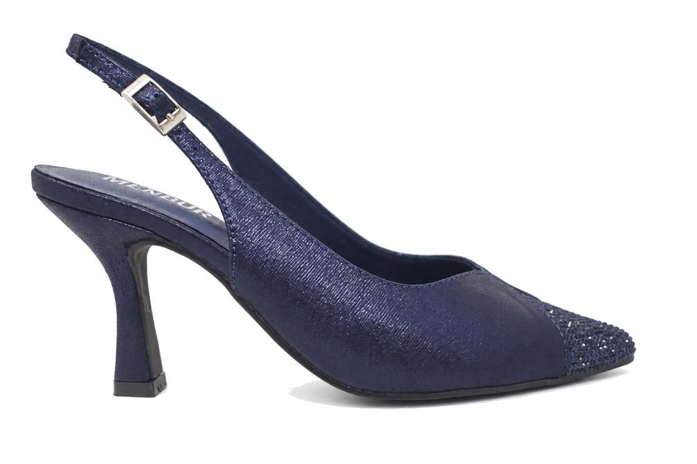 Zapatos de tacón de fiesta Menbur destalonados azul marino con pedrería