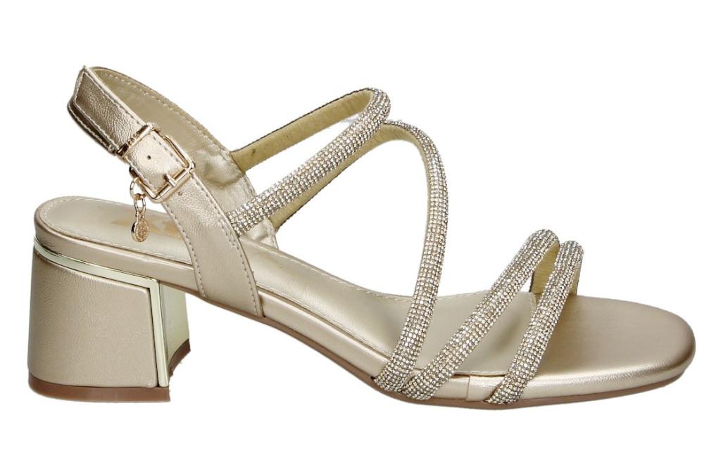 Sandalia de tacón medio para mujer XTI 145260 en oro