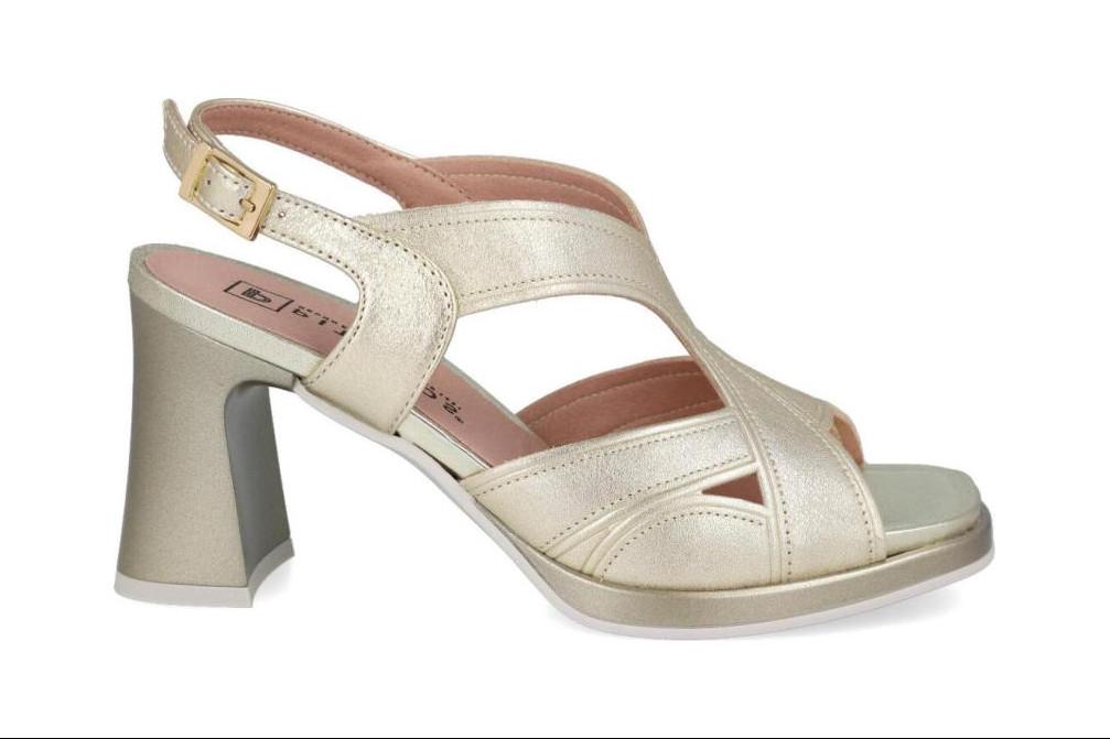 Sandalia de fiesta dorada Pitillos 11224 con tacón alto y detalles metalizados – Elegancia y brillo para mujer