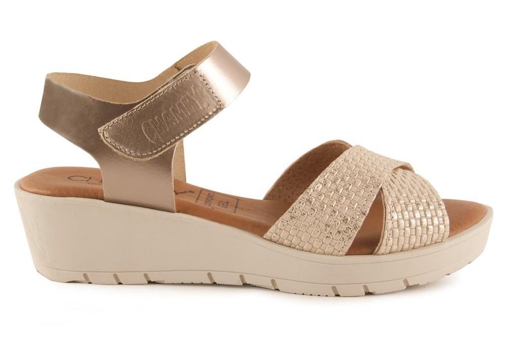 Sandalias con cuña Chamby 897 en platino para mujer