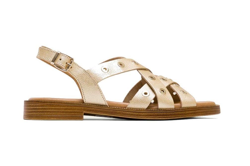 Sandalias planas Porronet Mónica 3125 en dorado