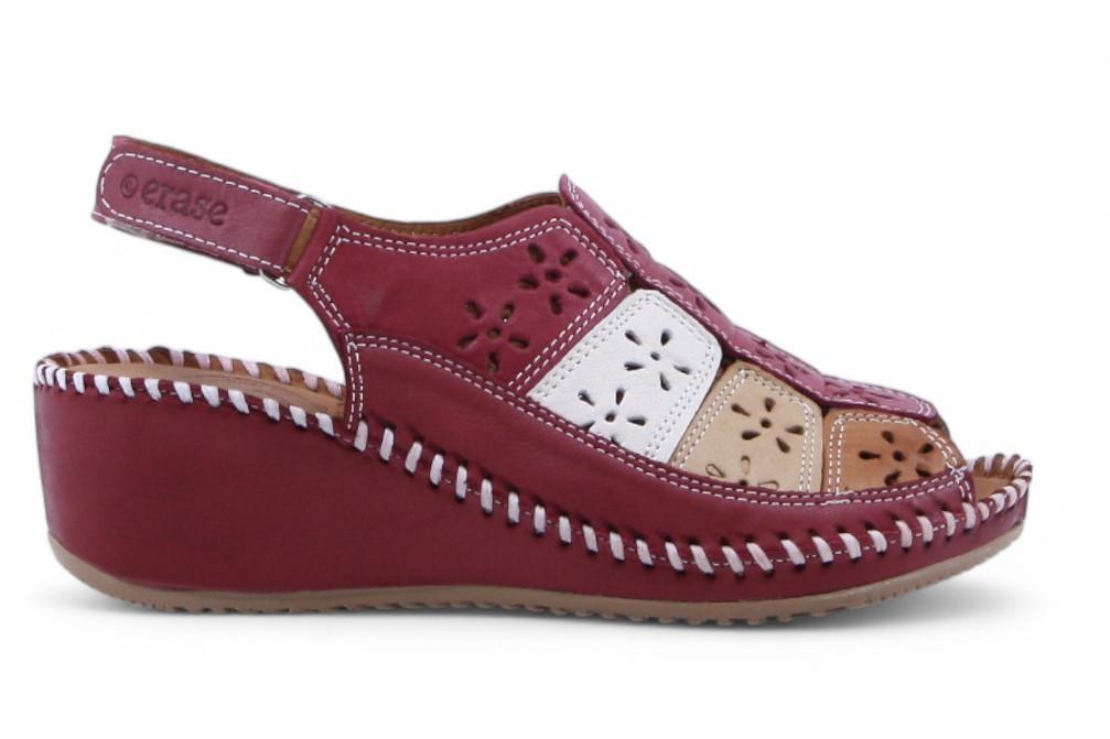 Sandalias cómodas Erase 793-60 burdeos para Mujer de Piel con Cuña y Puntera Cerrada | Comodidad y Estilo