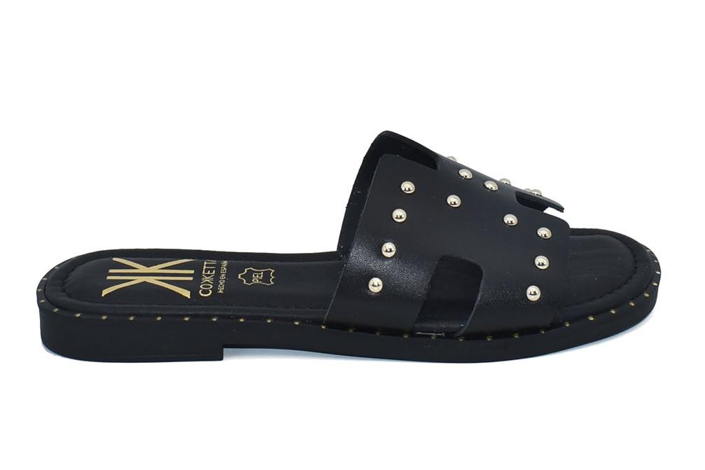 Sandalias de pala planas de Piel Cokketa 147 en negro con Tachuelas para Mujer