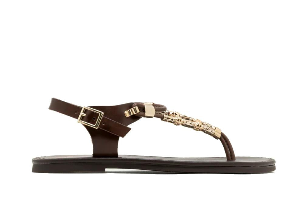 Sandalias Planas de dedo  Porronet Ada Mujer Piel Moka – Estilo Étnico y Confort Artesanal