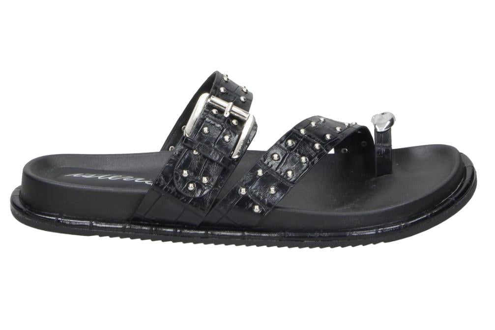 Sandalias Planas Mujer Isteria 1116 Negras con Tachas | Sandalias Veganas de Verano