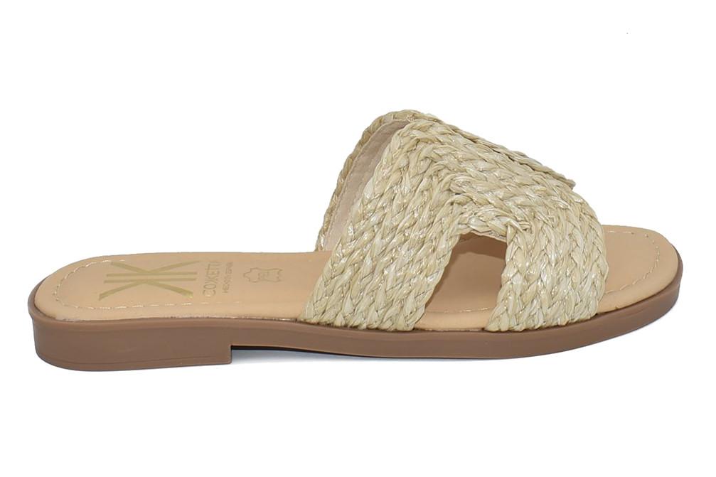 Sandalia de pala plana para Mujer Cokketa MOD. 146 Beige con Pala de Rafia Natural