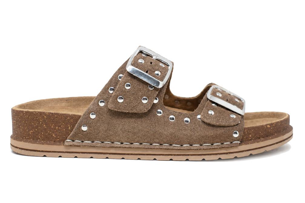 Sandalias mujer Walk & Fly Dover 47813 taupe | Sandalias de piel cómodas con hebilla