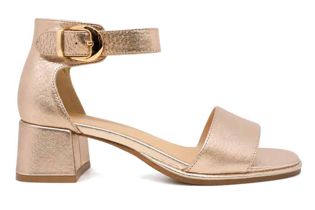 Sandalias de Tacón Medio Regarde Le Ciel Nory-01 Oro Rosa para Mujer