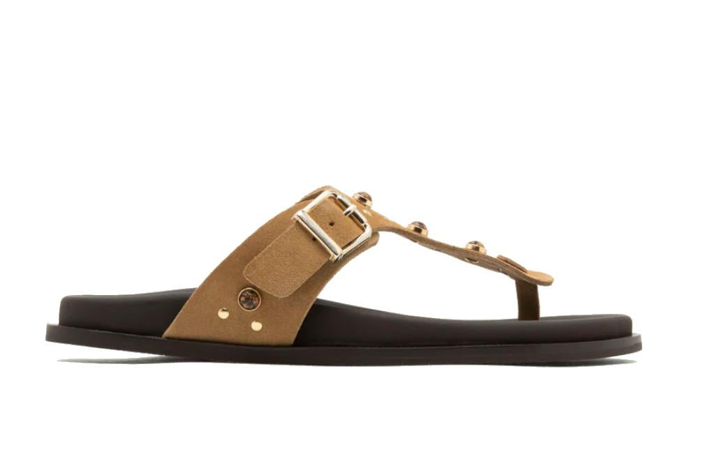 Sandalias de dedo planas Porronet HARPER camel 3294 – Sandalia cómoda con pedrería hecha en España