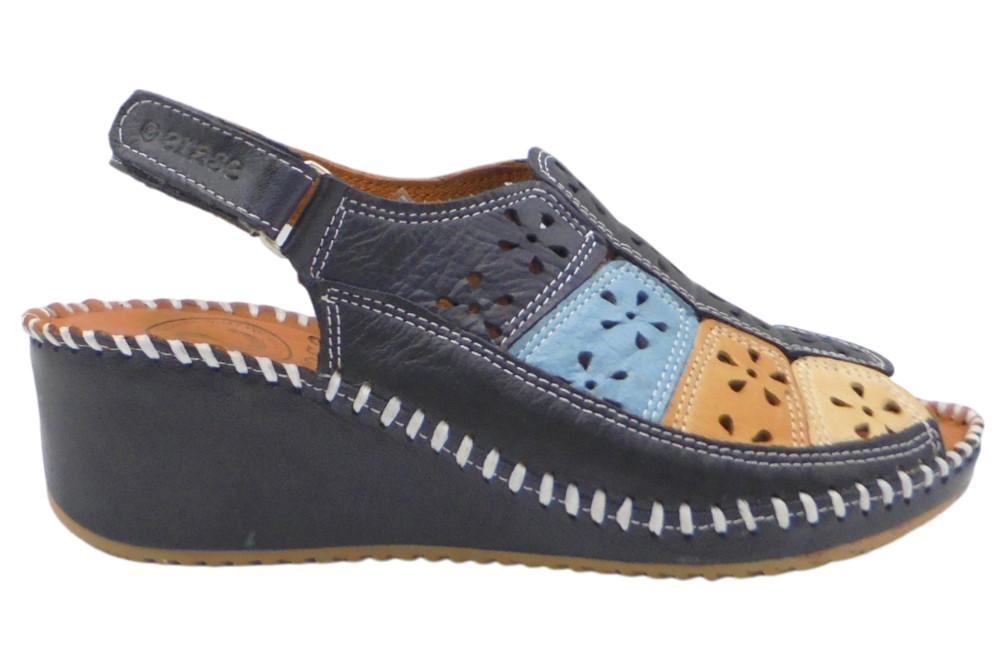Sandalias cómodas Erase 793-60 Marino para Mujer de Piel con Cuña y Puntera Cerrada | Comodidad y Estilo