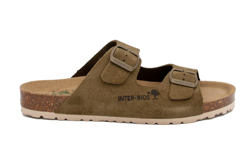Sandalias Planas Interbios 7600 Caqui para Mujer | Sandalias Anatómicas de Piel con Suela Flexible