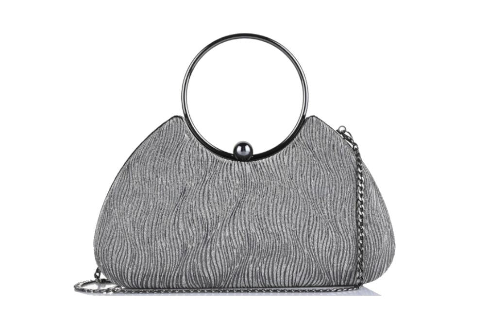 Bolso de Fiesta Negro y Plata Menbur AMB08 con Asa Metálica