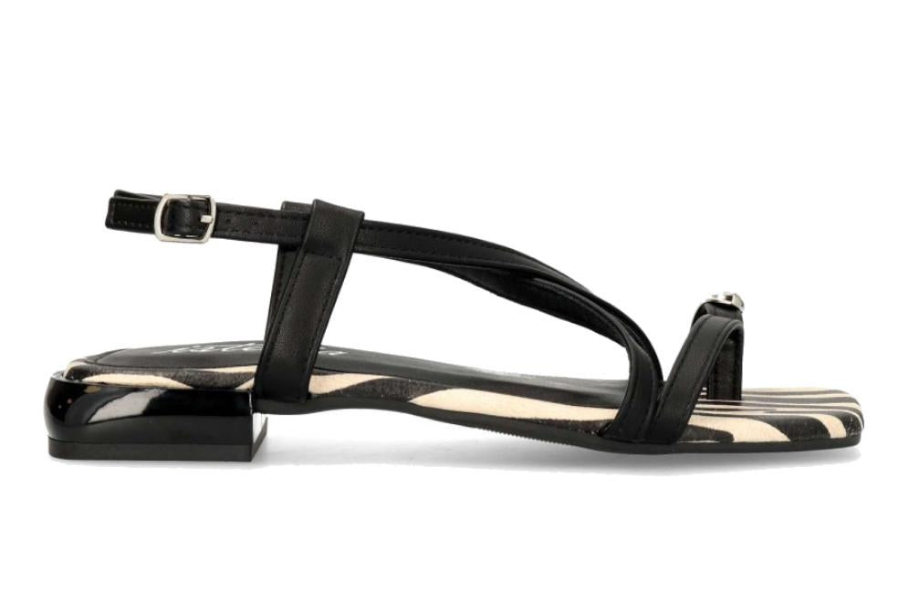 Sandalias planas Isteria 1104 en nego para mujer de piel vegana