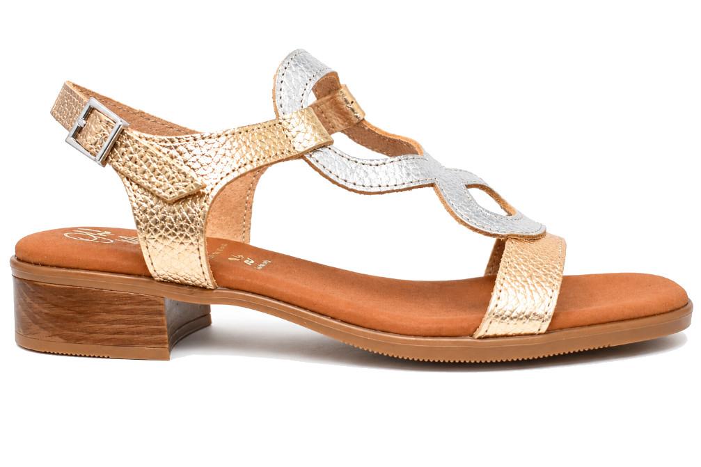 Sandalias de tacón bajo Oh! My Sandals Leila 5893 Cava para mujer – Piel Grabada, Tacón Cómodo y Diseño Elegante