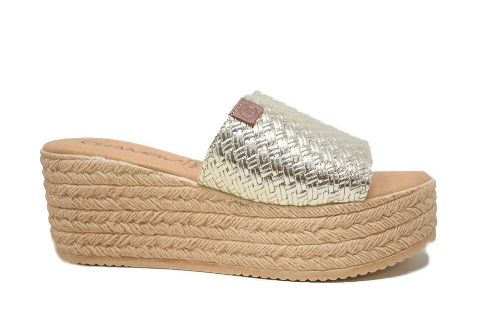Zuecos con cuña Chamby 414 en platino para mujer