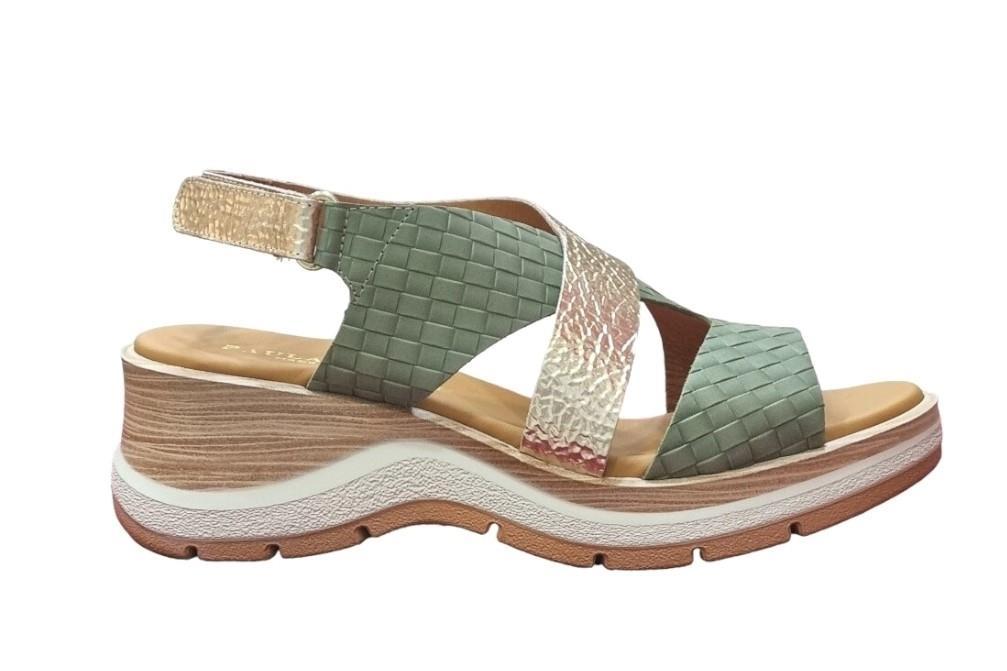 Sandalias con cuña Paula Urban 27-671 NABUK AQUA-PERLA PLATINO