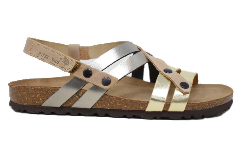 Sandalias planas Inter bios 7200 en platino para mujer