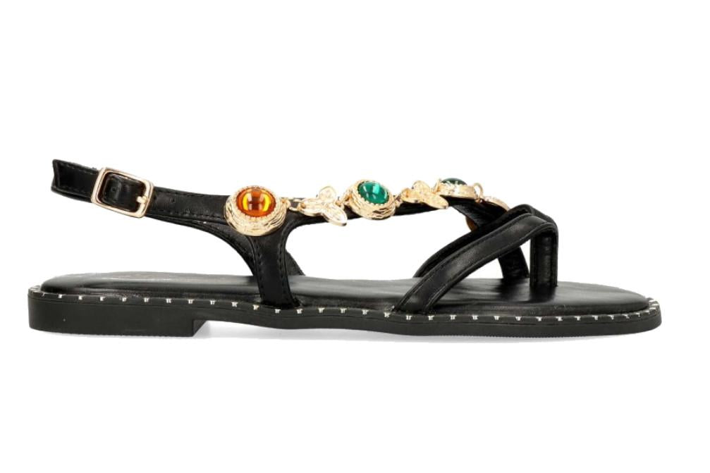 Sandalias Planas Mujer Isteria 1124 Negras | Sandalias Veganas con Hebilla y Máximo Confort