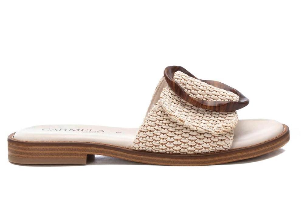 Sandalias mules planas 162415 en beige para mujer