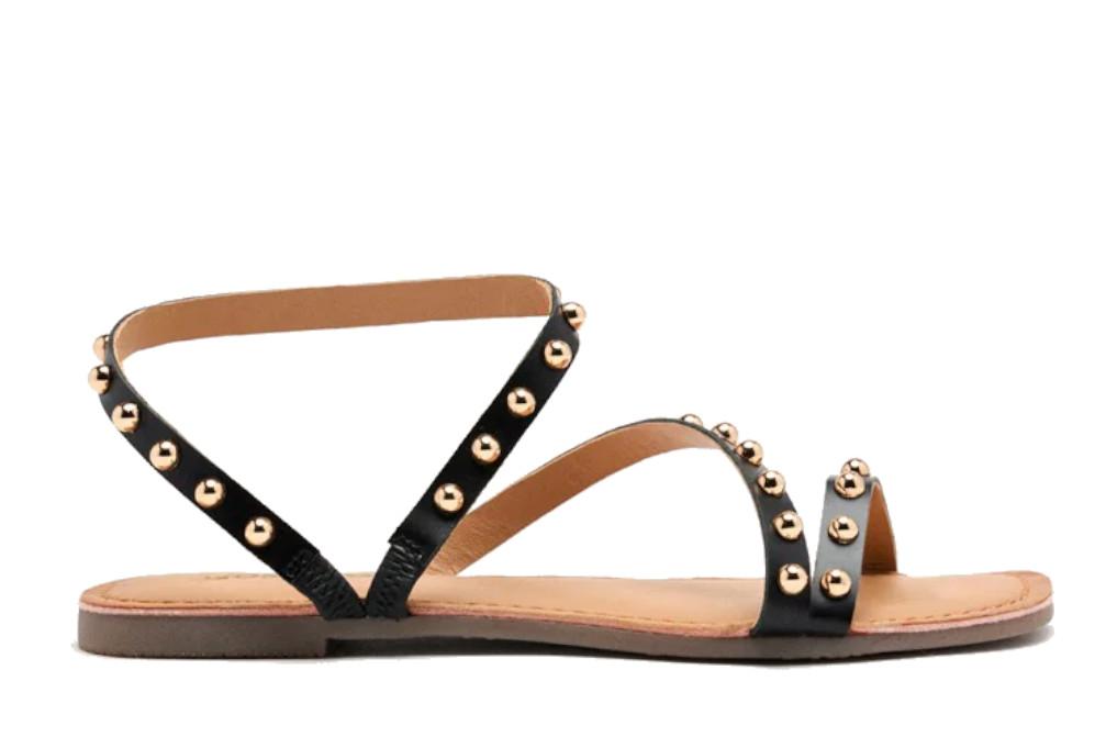 Sandalias Planas Gioseppo Necedah 75077 Negras de Piel con Tachas para Mujer