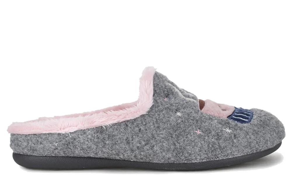 Zapatillas de casa Cabrera 3236 gris y rosa abiertas para mujer