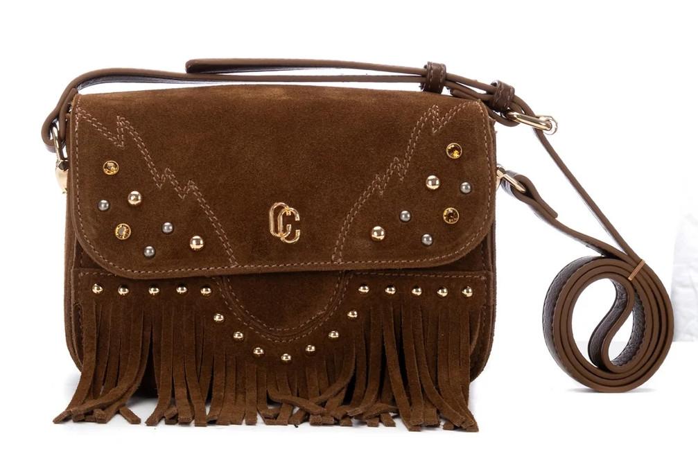 Bolso Bandolera Carmela 186238 Camel con Flecos y Tachas