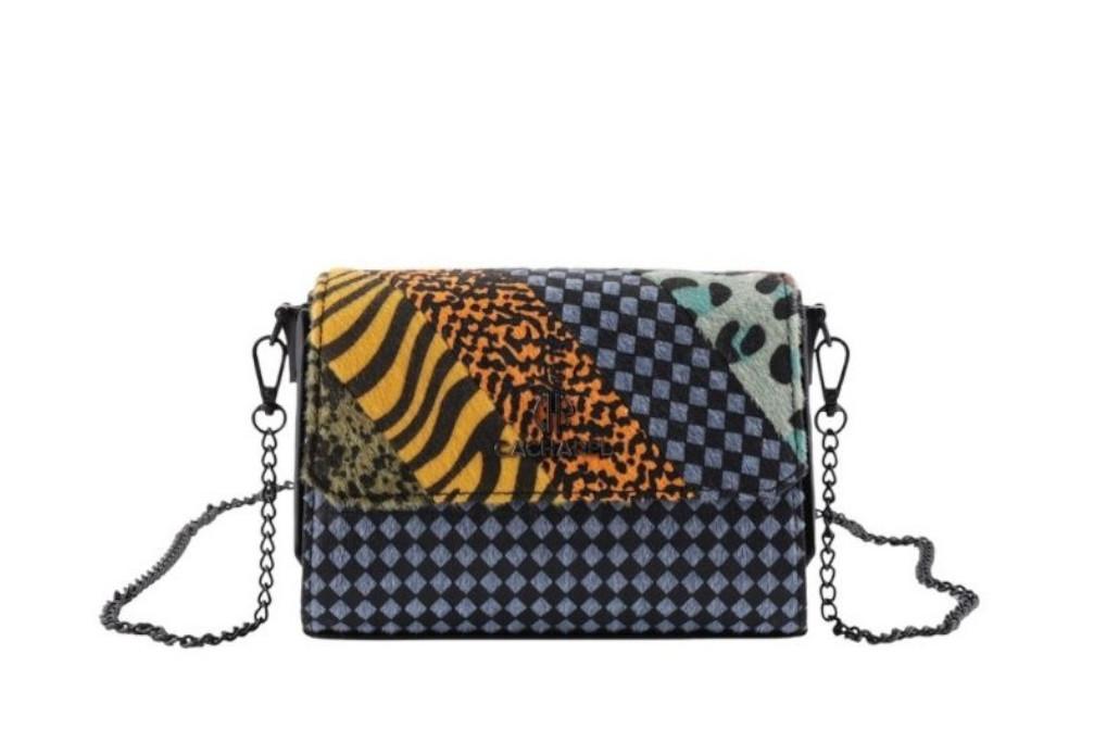 Bolso bandolera Cacharel H262084 patchwork animal print con cadena